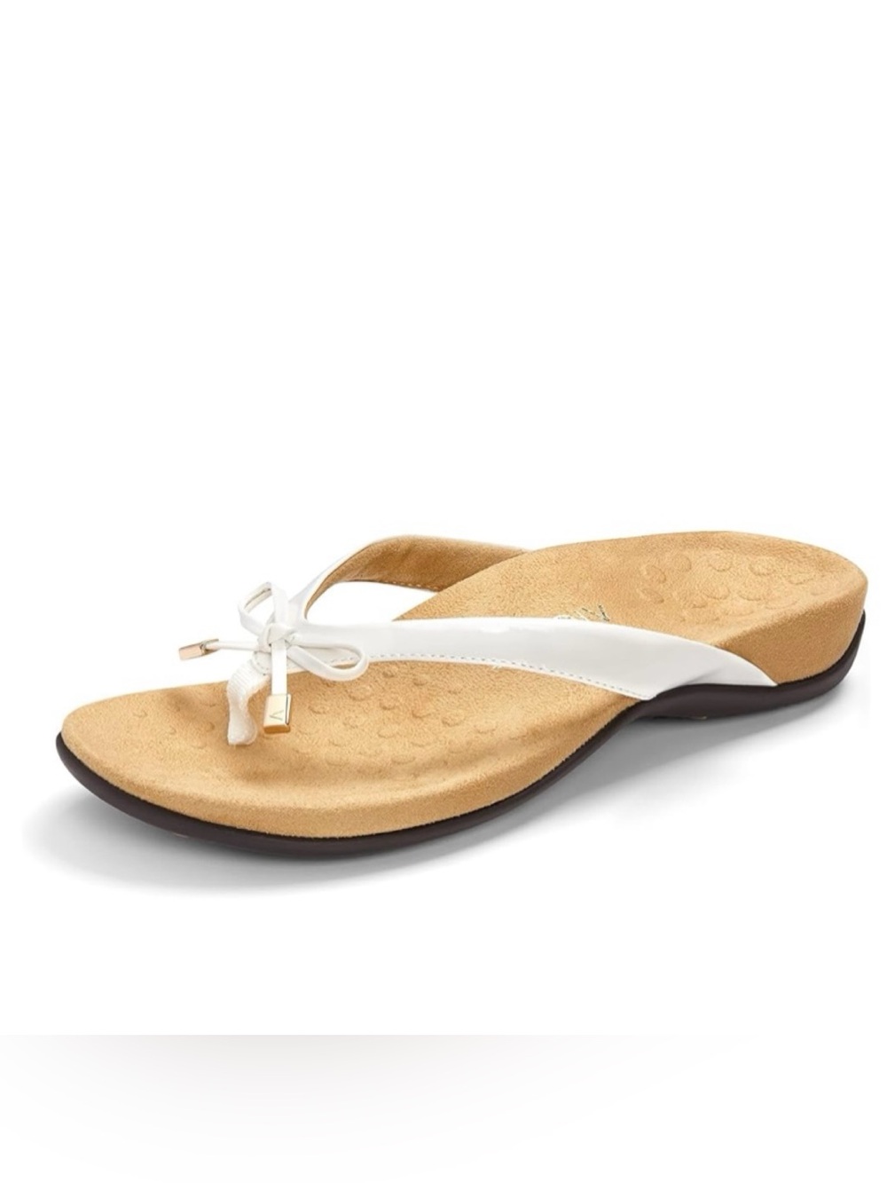 Vionic Bella Rest White Bow Toe-Post Sandal with Tan Footbed Size 10 - Picture 2 of 5